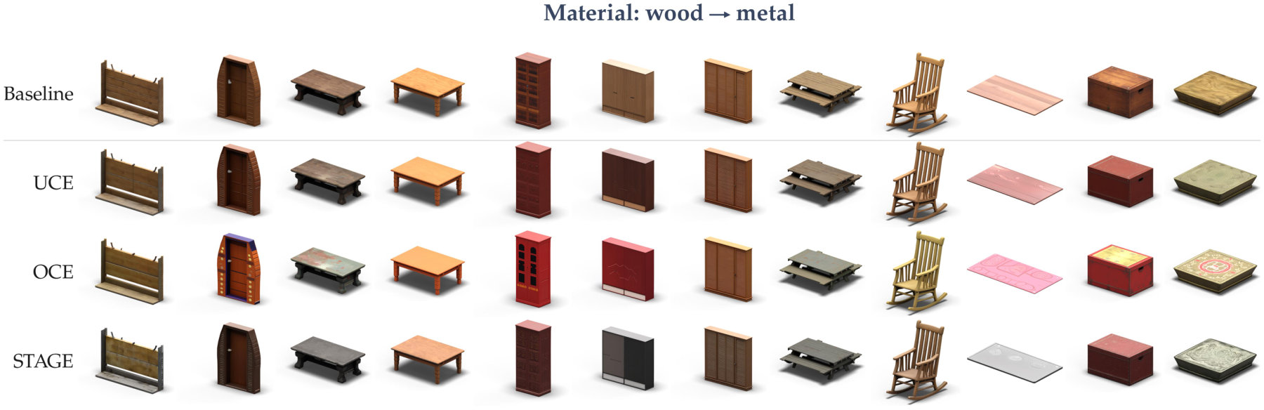 Erasing wood toward metal
